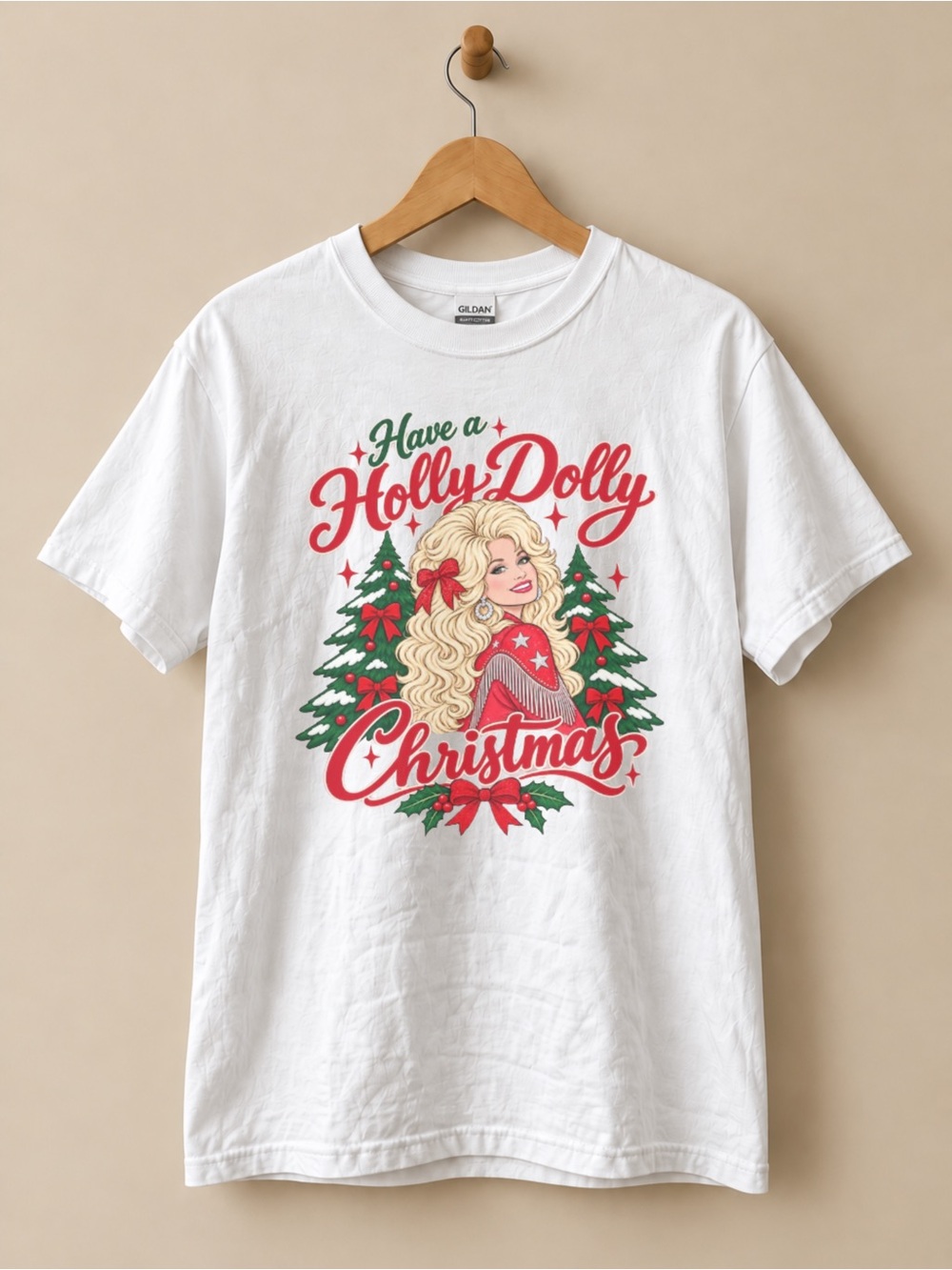 Gildan White Holly Dolly Christmas Graphic T-Shirt